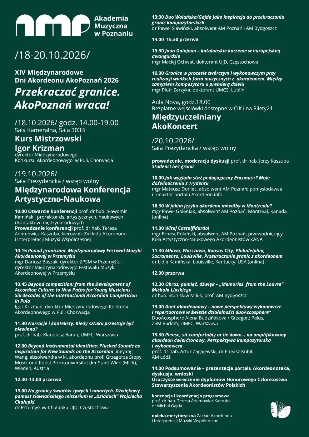 Plakat XIV Międzynarodowych Dni Akordeonu AkoPoznań 2026